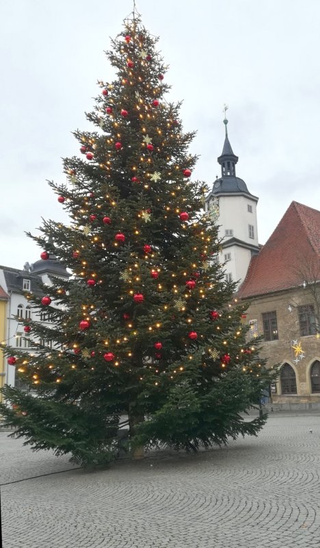 Jena, Marktplatz mit Weihnachtsbaum 2021